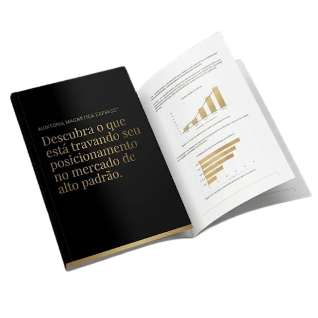 Mockup da Auditoria Magnética Express em capa preta com dourado